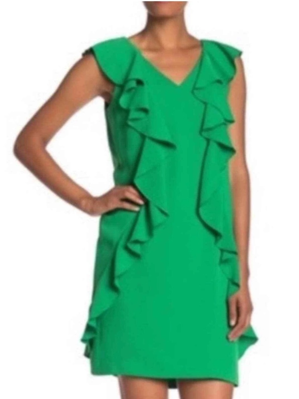Trina Turk Green Ruffle V-Neck Mini Dress